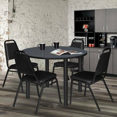 KEE Round Tables > Breakroom Tables > Kee Square & Round Tables, 48 W, 48 L, 29 H, Wood|Metal Top, Grey TB48RNDGYBPBK